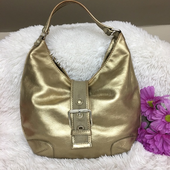Michael Kors Handbags - Michael Kors Gold Metallic Leather Hobo Bag